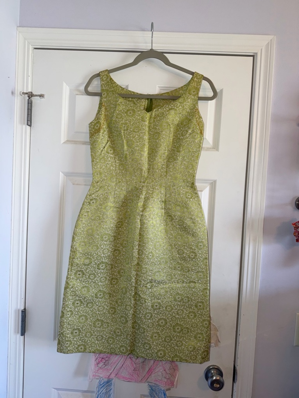 Sleeveless Floral Brocade Dress in Light Green
